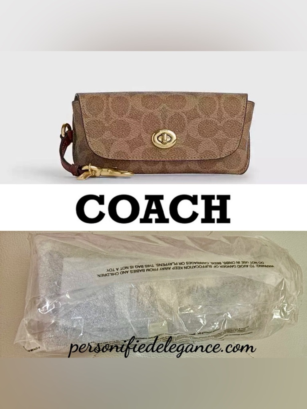 NEW Coach Signature Print Tan Brown Multi Coated Canvas Leather Sunglasses Case
